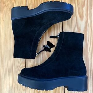 Steve Madden black suede lug sole combat boots with zipper